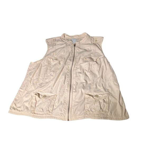 Beige Sleeveless Utility Vest With Zipper & Button Pockets Women's Size 3XL - Picture 1 of 9